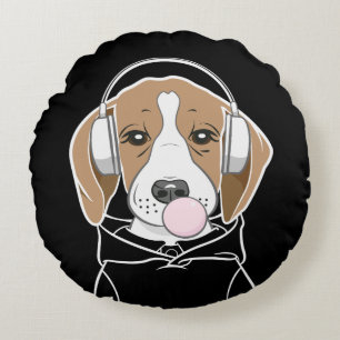 Coussins Ronds Chien Beagle mignon et drôle avec Bubble Gum