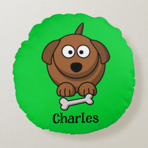 Coussins Ronds Chien Brown avec os personnalisé sur vert