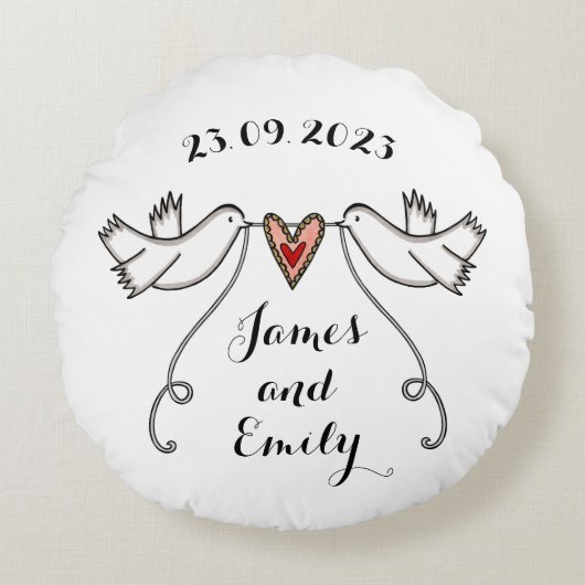 Coussins Ronds Chien cadeau Mariage Doves blanches personnalisées (Devant)