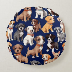 Coussins Ronds Chien Chien Chien bleu de la marine Design Motif