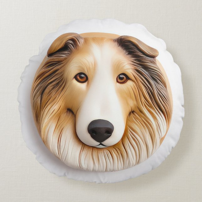 Coussins Ronds Chien Colley Rough Inspiré 3D (Devant)