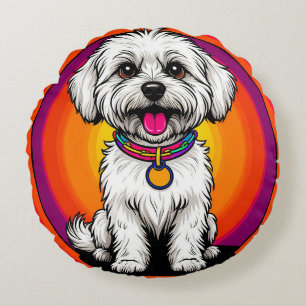 Coussins Ronds Chien de dessin animé adorable portant une chaîne