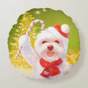 Coussins Ronds Chien de Noël avec Sucre de canne