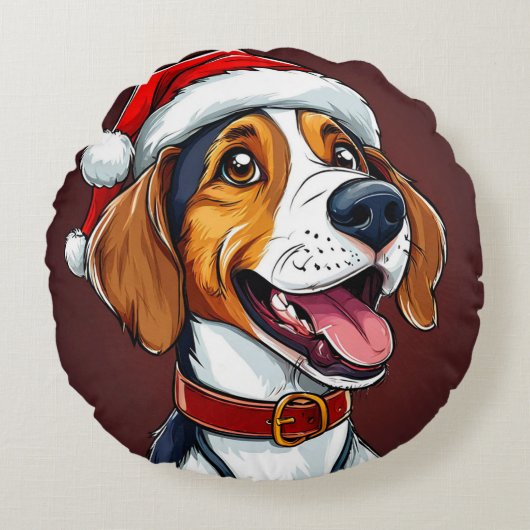 Coussins Ronds Chien de Noël mignon (Devant)