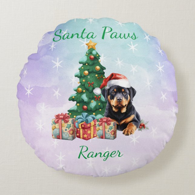 Coussins Ronds Chien de Noël personnalisable Rottweiler (Devant)