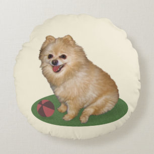 Coussins Ronds Chien de Pomeranian avec la boule personnalisable