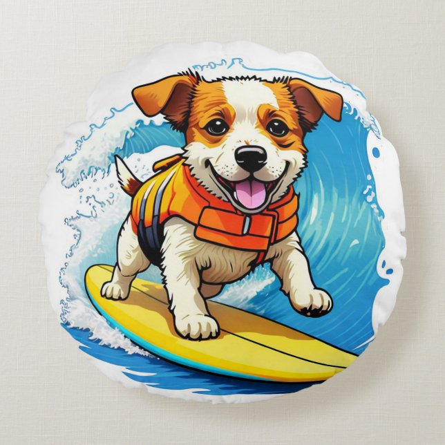 Coussins Ronds Chien de surf (Devant)