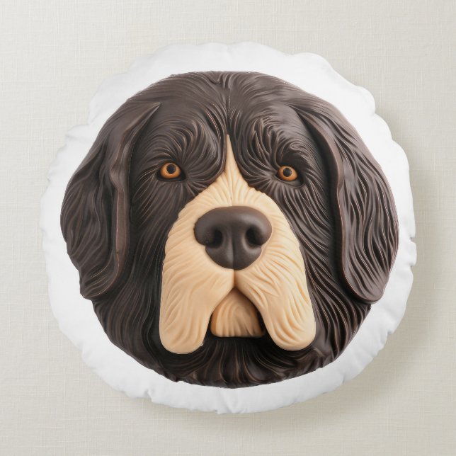 Coussins Ronds Chien de Terre-Neuve 3D inspiré (Devant)