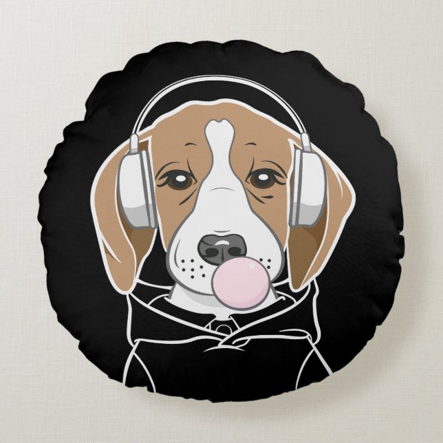 Coussins Ronds Chien frais avec Bubblegum mignon Beagle amusant (Devant)