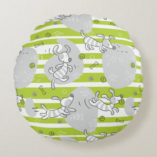 Coussins Ronds chien jouant arrière - plan motif (Devant)