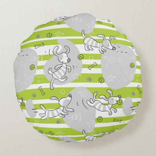 Coussins Ronds chien jouant arrière - plan motif (Dos)