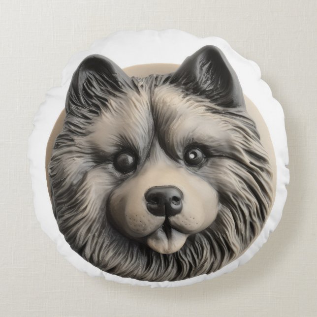 Coussins Ronds Chien Keeshond Inspiré 3D (Devant)