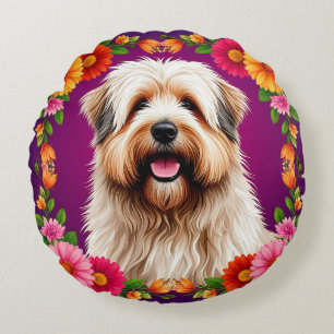 Coussins Ronds Chien mignon et duveteux avec des fleurs