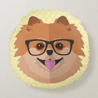 Coussins Ronds Chien Poméranien En Verres Nerd | Cadeau Hipster m