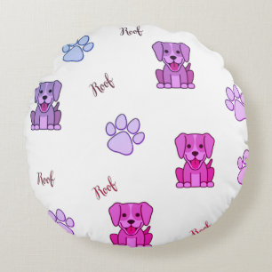 Coussins Ronds Chien rose et pattes Jeter l'oreiller