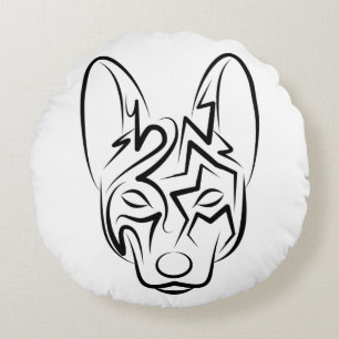 Coussins Ronds Chien tribal noir et blanc