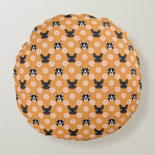 Coussins Ronds Chiens et fleurs Or (Devant)