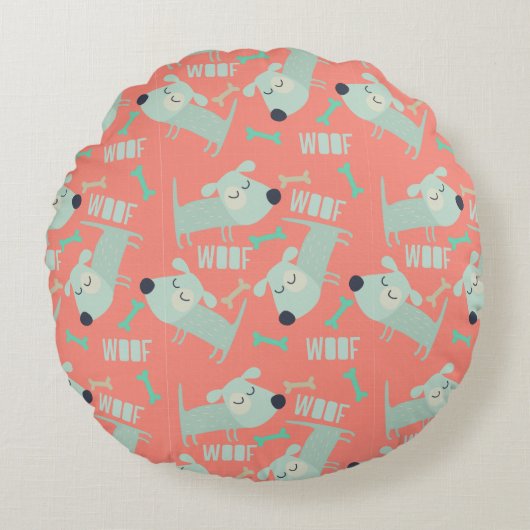 Coussins Ronds Chiens et os de Woof (Devant)