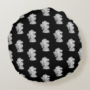 Coussins Ronds Chiffres d'échecs noirs et blancs Chevalier Linocu