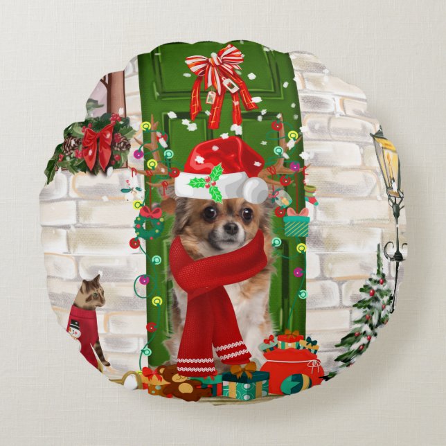 Coussins Ronds Chihuahua Chien Noël (Devant)