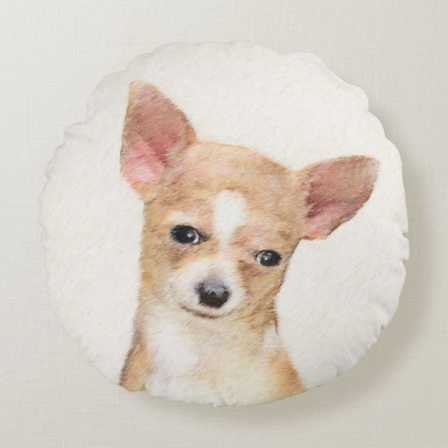 Coussins Ronds Chihuahua Peinture - Cute Original Chien Art (Devant)