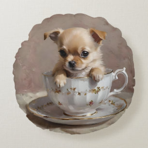 Coussins Ronds Chihuahua Puppy Dans Une Peinture À Huile De Teint