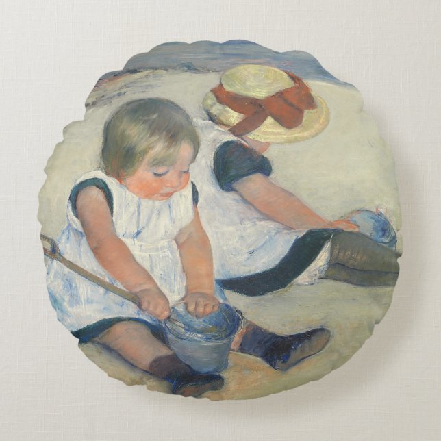 Coussins Ronds Children Playing on the Beach (Devant)