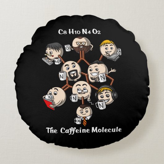 Coussins Ronds Chimie Caféine Molécule Science Geek de café (Devant)