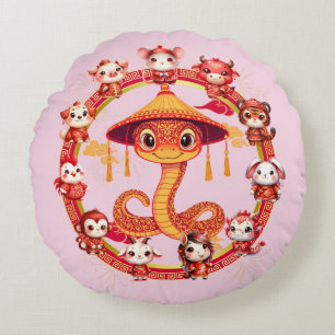 Coussins Ronds Chinois Lunaire Conception du serpent du Nouvel An