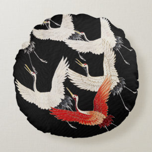 Coussins Ronds Chinoiserie Grue volante Zen Kimono minimaliste Ar