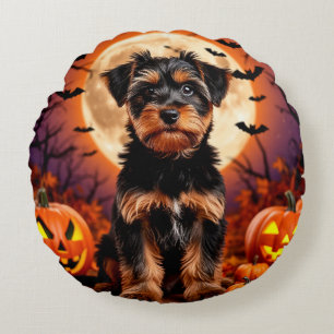 Coussins Ronds Chiot adorable avec fond Halloween