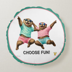 Coussins Ronds Choisissez le duo de loutres amusantes