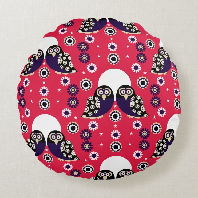 Coussins Ronds Chouette Art Populaire (Devant)