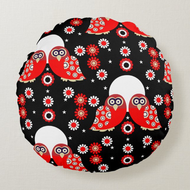 Coussins Ronds Chouette d'art populaire (Devant)