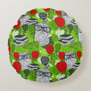 Coussins Ronds Chouette en roses rouges