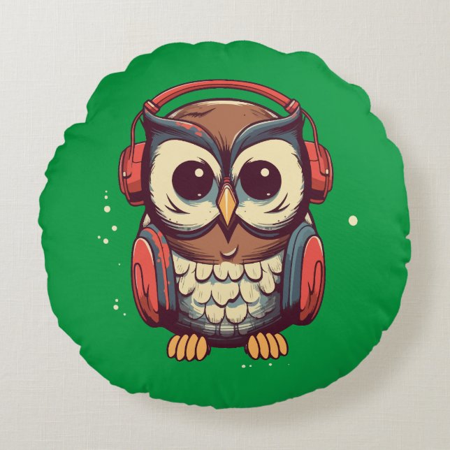 Coussins Ronds Chouette musicale (Devant)
