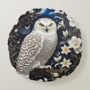 Coussins Ronds Chouette neigeuse Moonlight Moonflowers
