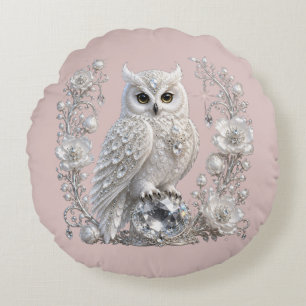 Coussins Ronds Chouette Perle de Cristal Blanc