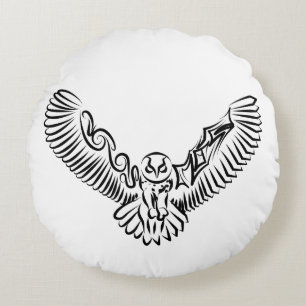Coussins Ronds Chouette volante tribale noire et blanche