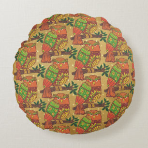 Coussins Ronds Chouettes d'art populaire sur Branches Enfants