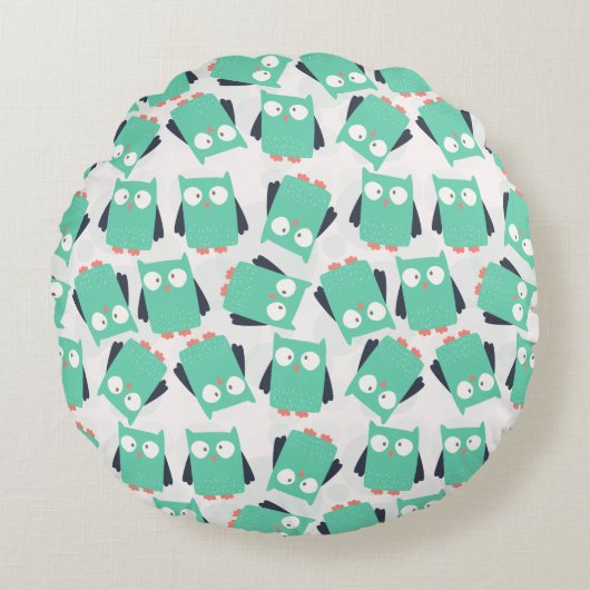 Coussins Ronds Chouettes lunaires turquoises (Devant)