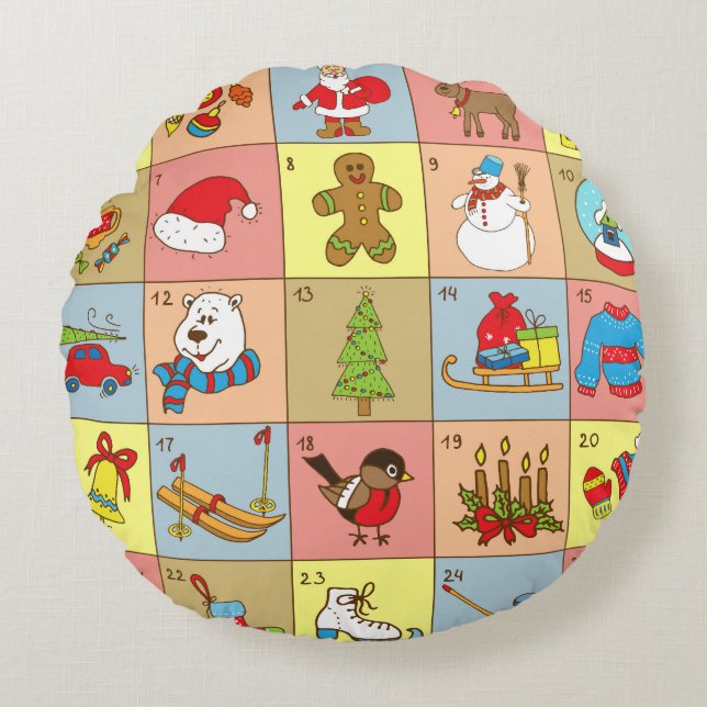Coussins Ronds Christmas Advent : Collection d'éléments Doodle (Devant)