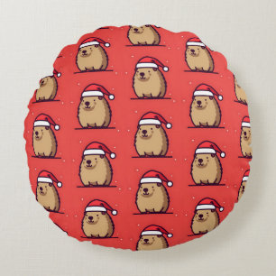 Coussins Ronds Christmas Capybara Santa Hat