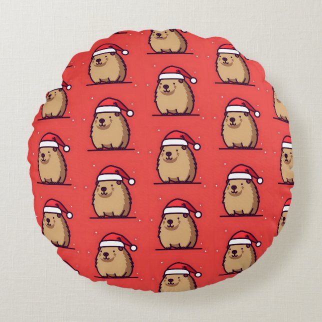 Coussins Ronds Christmas Capybara Santa Hat (Devant)