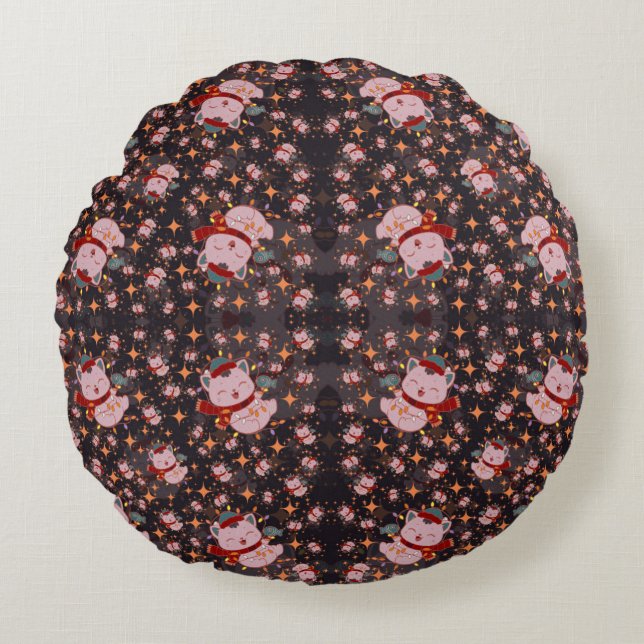 Coussins Ronds Christmas Cat With Santa Hat (Devant)