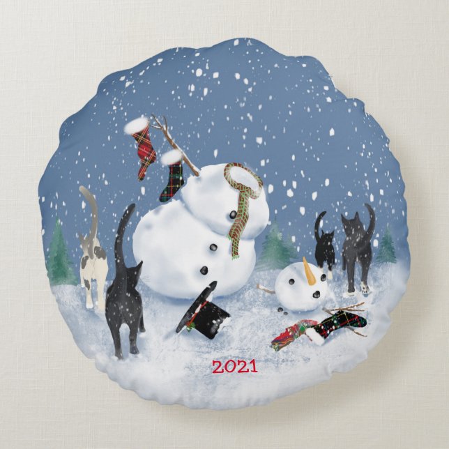 Coussins Ronds Christmas Cats et Snowman 2 sided Round pillow (Dos)