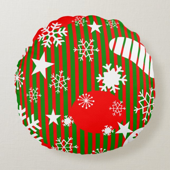 Coussins Ronds Christmas Round Pillow – Red & Green Design (Devant)