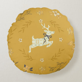 Coussins Ronds Christmastime Deer Yellow Floral