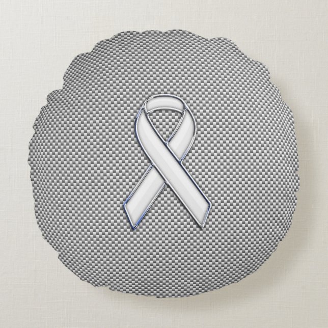 Coussins Ronds Chrome Comme White Ribbon Sensibilisation Fibre de (Devant)