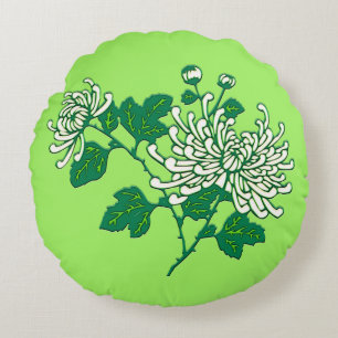 Coussins Ronds Chrysanthèmes d'araignée chinois - blanc crémeux